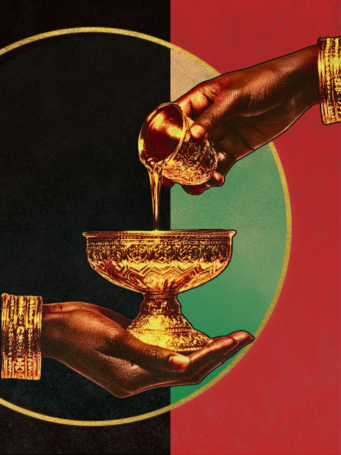 Gold being poured into a chalice